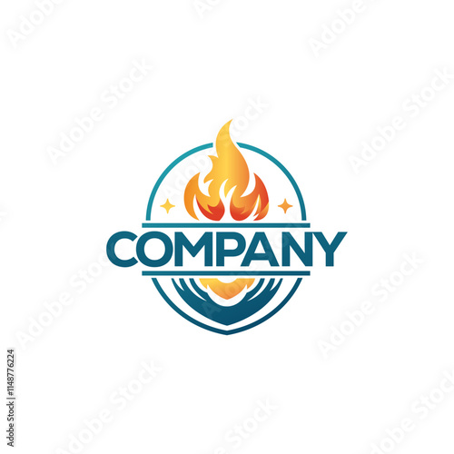 Logo design of a fire and ice emblem. 