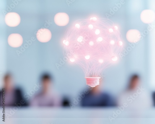 Futuristic Holographic Energy Model with Pastel Lighting in a Tech Forum Setting photo