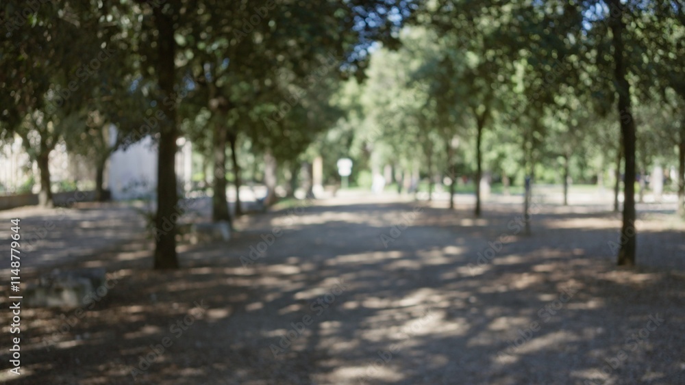Blurred outdoor scene in villa borghese gardens, rome, with soft bokeh, showcasing a peaceful, sunlit pathway lined with trees and serene greenery. Blurred outdoor scene in villa borghese gardens, rome, with soft bokeh, showcasing a peaceful, sunlit pathway lined with trees and serene greenery.