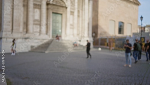 Wallpaper Mural Blurry figures stroll through the sunlit roman forum with ancient ruins and classical architecture in the background, capturing a serene moment amidst historic grandeur in rome. Torontodigital.ca