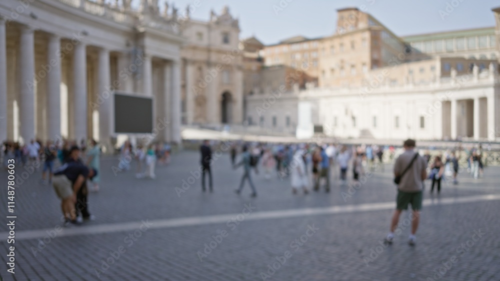 Blurred people in vatican city square with historic architecture in the background captured in soft bokeh on a sunny day highlighting tourist activity and cultural atmosphere. Blurred people in vatican city square with historic architecture in the background captured in soft bokeh on a sunny day highlighting tourist activity and cultural atmosphere.