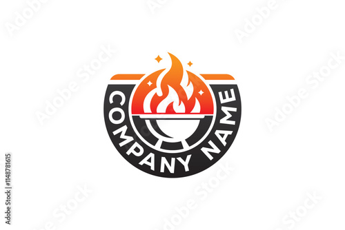Logo design of a fire and grill logo. 