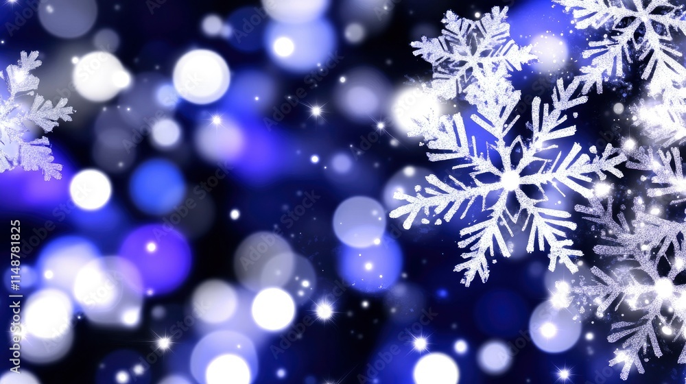 Sparkling Blue Christmas Background with Glittering Snowflakes Sparkling Blue Christmas Background with Glittering Snowflakes