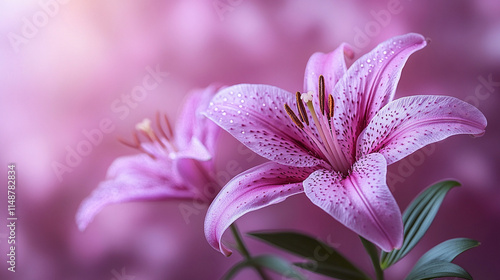 magical purple lily flower blooms, symbolizing mystery, transformation, and spiritual growth. Its rich color and delicate petals evoke a sense of tranquility amidst chaos and change photo