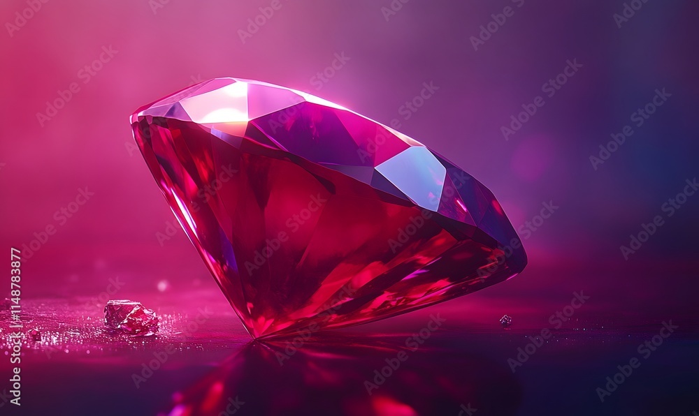 Faceted ruby with vivid pink light on dark surface. Faceted ruby with vivid pink light on dark surface.
