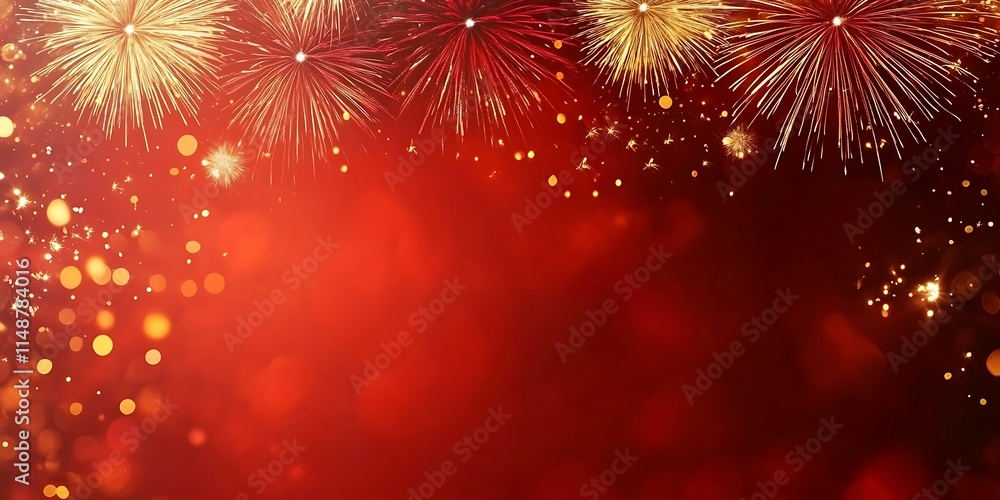 Fototapeta premium Festive Red Fireworks Display Background Image