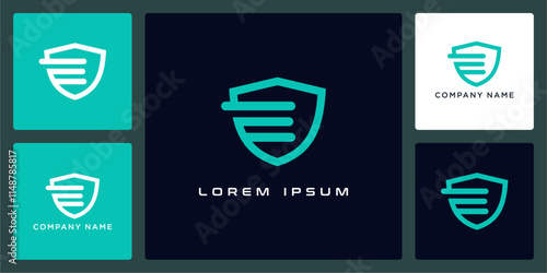 Unique shield with letters E logo design and icon