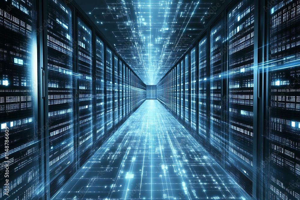 An abstract digital banner featuring a data connection theme in blue and black colors An abstract digital banner featuring a data connection theme in blue and black colors