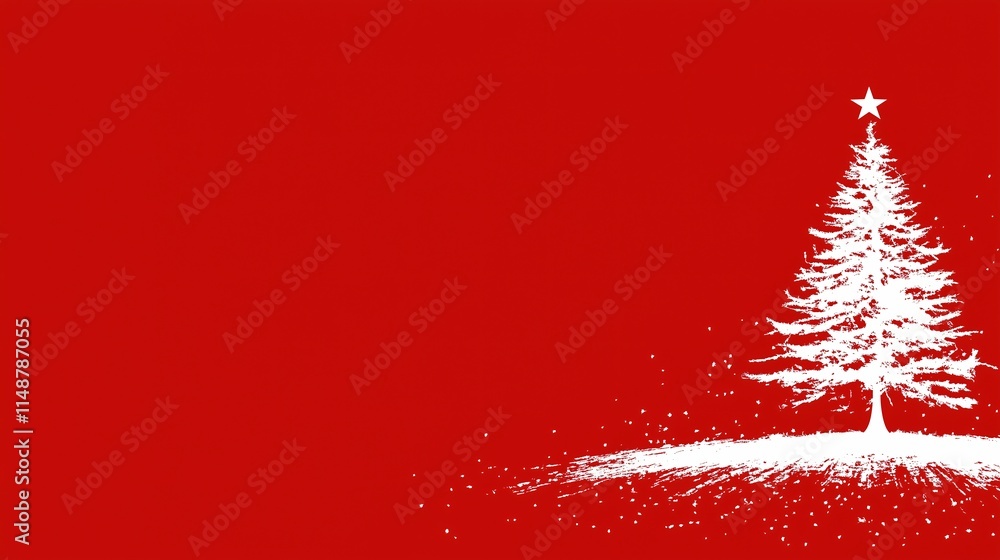 Christmas - Holiday Card with White Tree on Red Background Christmas - Holiday Card with White Tree on Red Background