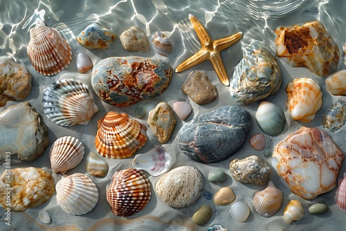 Seashell collection coastal waters nature photography underwater environment aerial view marine life exploration photo