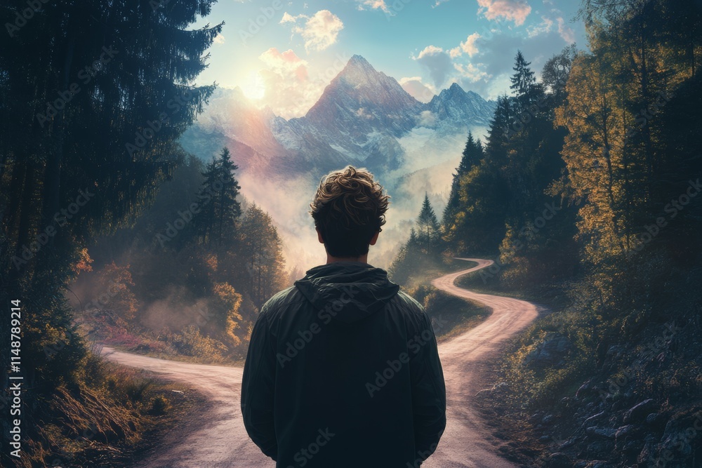 Obraz premium Journey of Choices - Standing at the Crossroads 