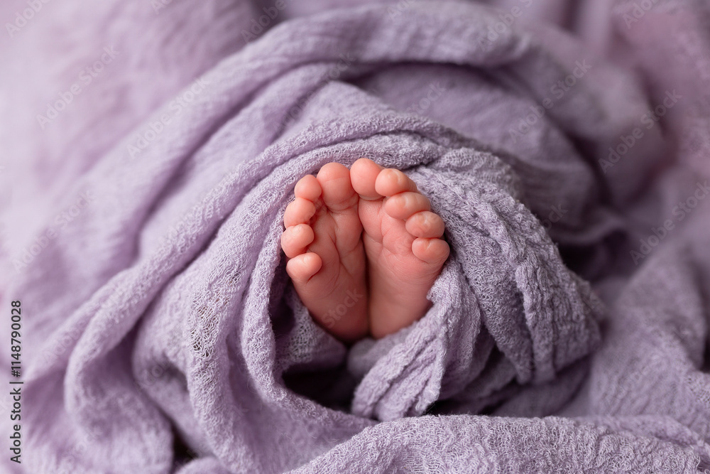 newborn baby feet. feet on purple background. baby feet