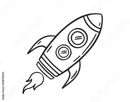 Space ship doodle hand drawn rocket icon. Outline drawing start up and business concept line clipart symbol