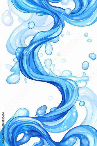 Swirling blue water splash, droplet background, drink advertisement. Generative AI