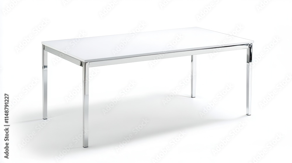 Modern White Table with Sleek Chrome Legs Modern White Table with Sleek Chrome Legs