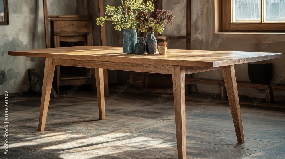 Modern Wooden Table in Cozy Interior Setting Modern Wooden Table in Cozy Interior Setting