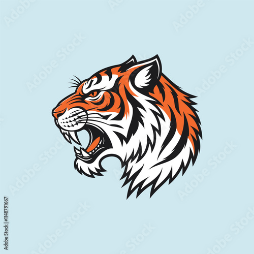 A tiger head vector is a digital, scalable illustration of a tiger's face, featuring bold lines and vibrant colors, often used in logos and artwork. photo