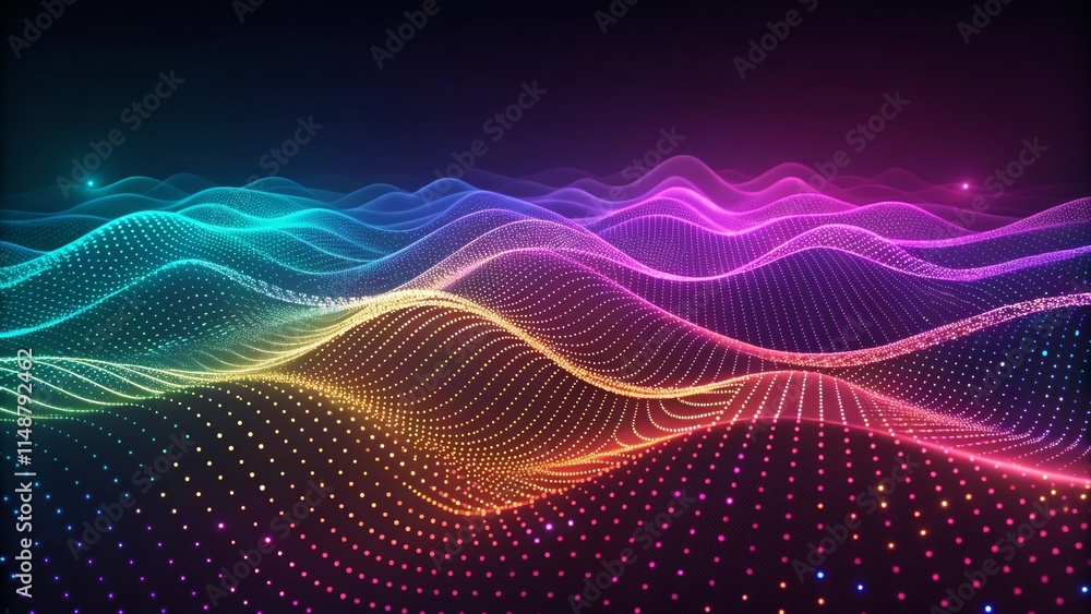 Vibrant Digital Waves with Particles in Colorful Patterns Vibrant Digital Waves with Particles in Colorful Patterns