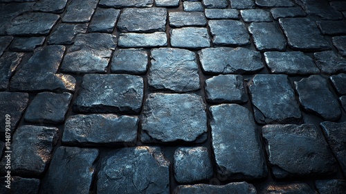 A close up of a stone walkway with a dark blue color