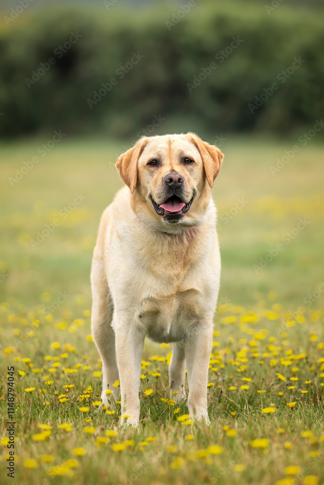 Yellow Labrador having fun at Ascot Heath in the summer Yellow Labrador having fun at Ascot Heath in the summer