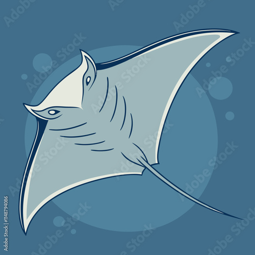 Vector illustration of a devil ray swimming gracefully in the deep sea, perfect for aquatic-themed designs or ocean-inspired projects