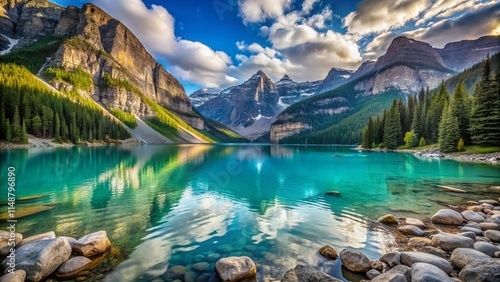 Breathtaking Turquoise Lake Louise Banff National Park Landscape - Canadian Rockies Serenity photo