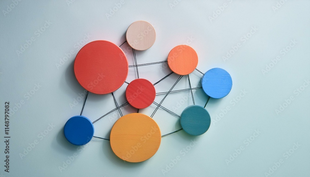 Fototapeta premium An abstract representation of a network of colored and sized circles moving toward and away from each other