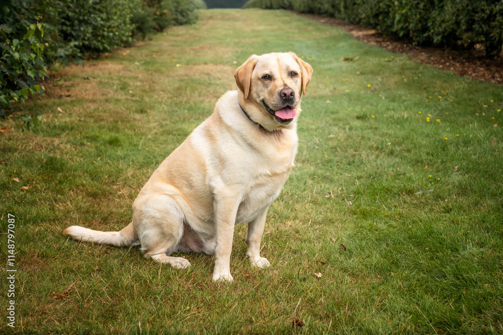 Yellow Labrador having fun at Ascot Heath in the summer Yellow Labrador having fun at Ascot Heath in the summer