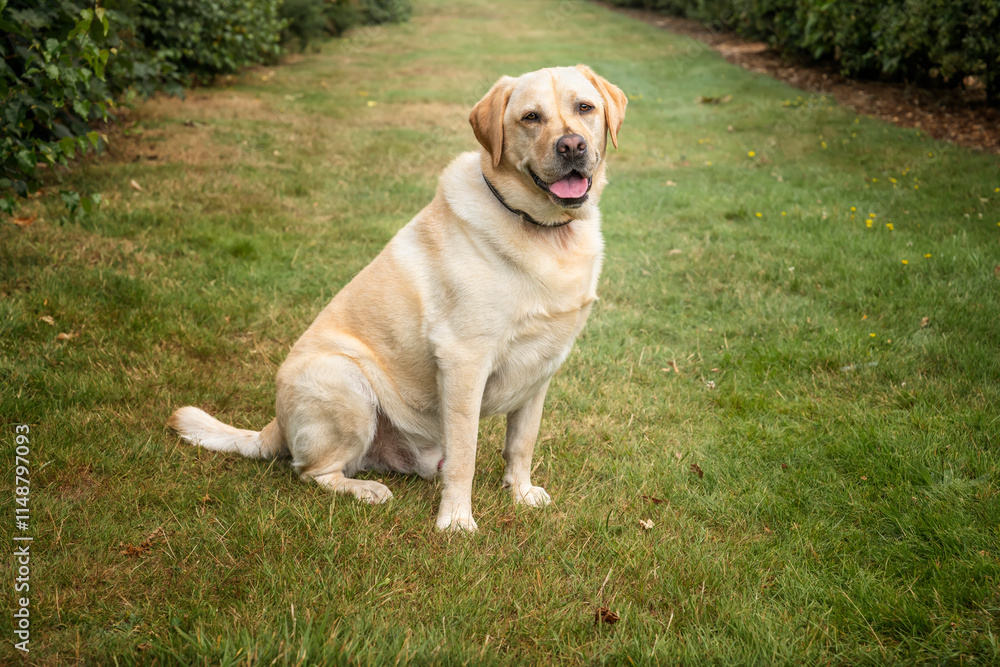 Yellow Labrador having fun at Ascot Heath in the summer Yellow Labrador having fun at Ascot Heath in the summer