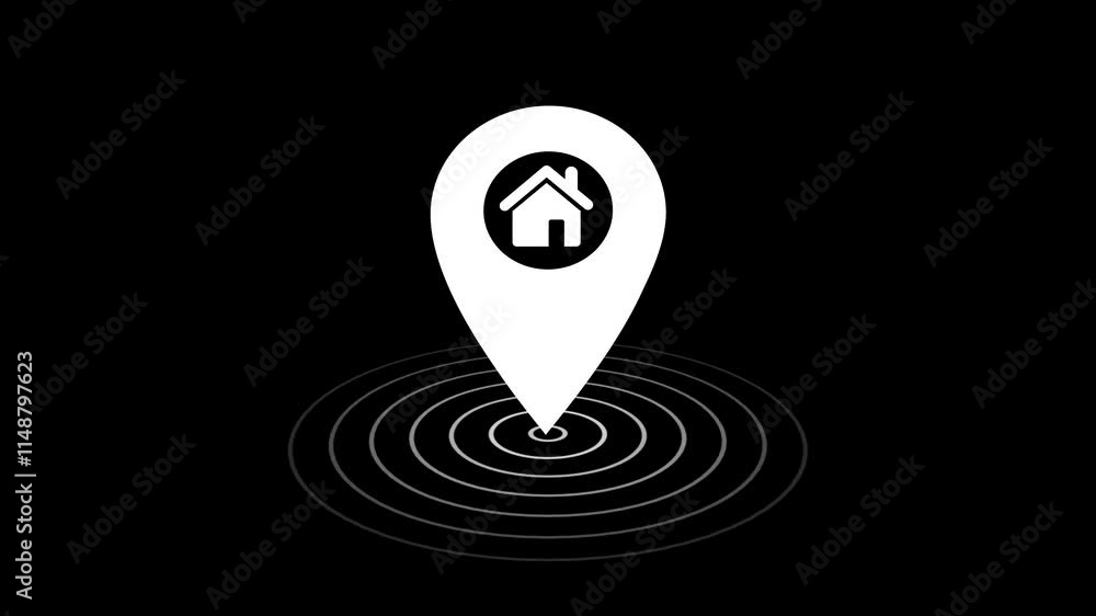 Location Pin with Home Icon Animation on Black Background Smooth Navigation and Housing Marker Design. Location Pin with Home Icon Animation on Black Background Smooth Navigation and Housing Marker Design.