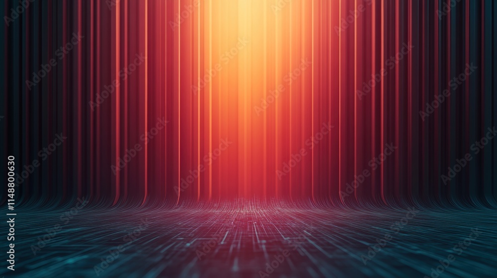 Fototapeta premium Vertical gradient with red and orange digital stripes on a dark background.