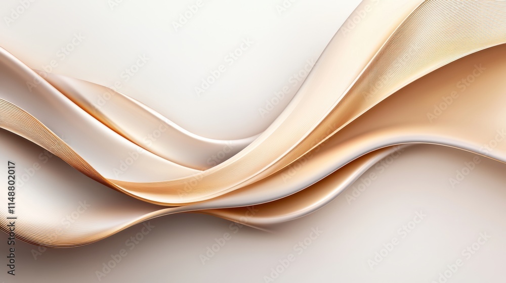 Obraz premium Abstract flowing beige and gold wave pattern with soft lighting on a neutral background. Minimalist