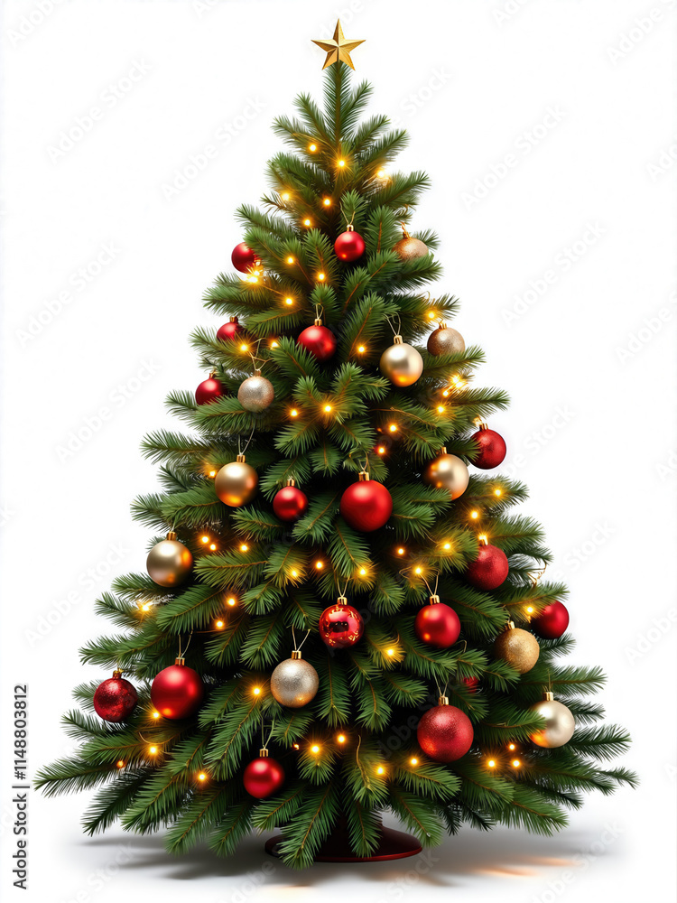 Decorated christmas tree with ornaments and lights PNG style
Decorated christmas tree with ornaments and lights PNG style