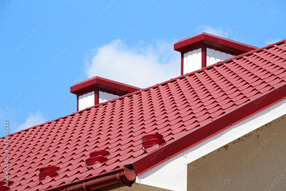 The roof of the house is covered with metal tiles