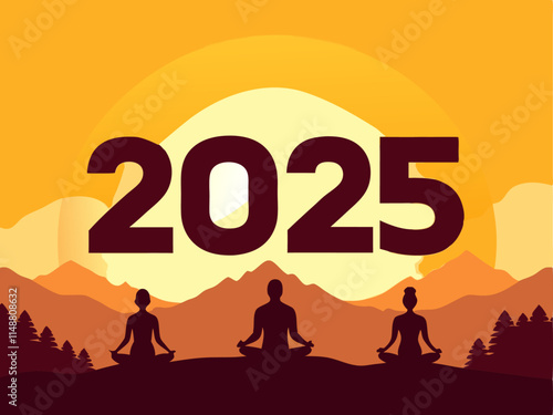 Yoga Lovers Celebrating New Year 2025 Illustration