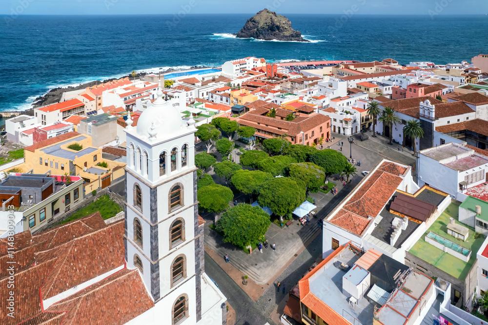 Aerial view of Garachico town of Tenerife, Canary Islands, Spain.
