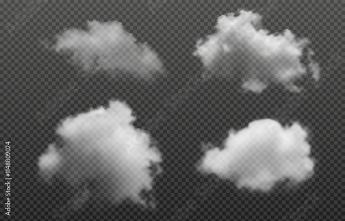 Vector realistic cloud, smoke or fog on isolated transparent background. Cloud png. Smoke png	