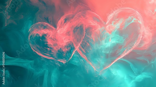 Vibrant coral and teal Valentine theme with dynamic shapes, glowing highlights and radiant heart accents expressing energetic affection photo