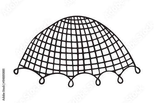 Fish net doodle hand drawn icon. Outline drawing fishing concept line clipart symbol