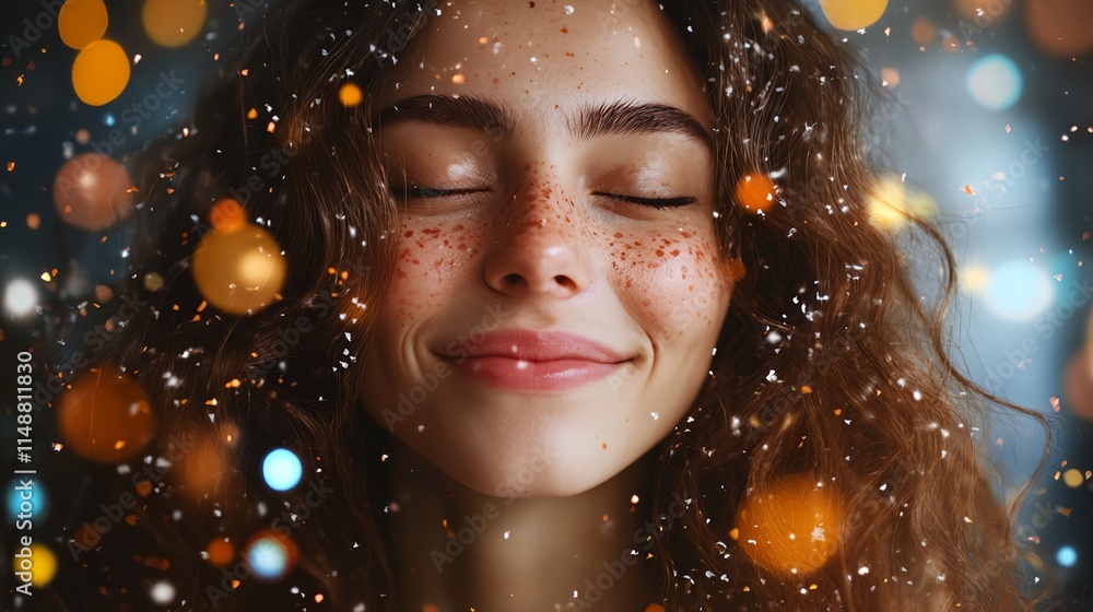 A woman with freckles is smiling A woman with freckles is smiling
