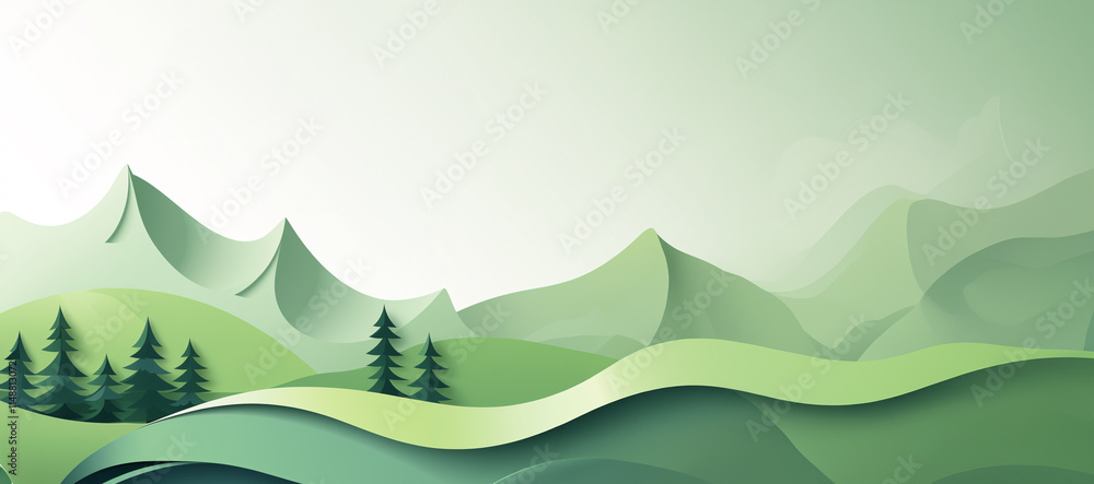 Obraz premium Green landscape, field, trees