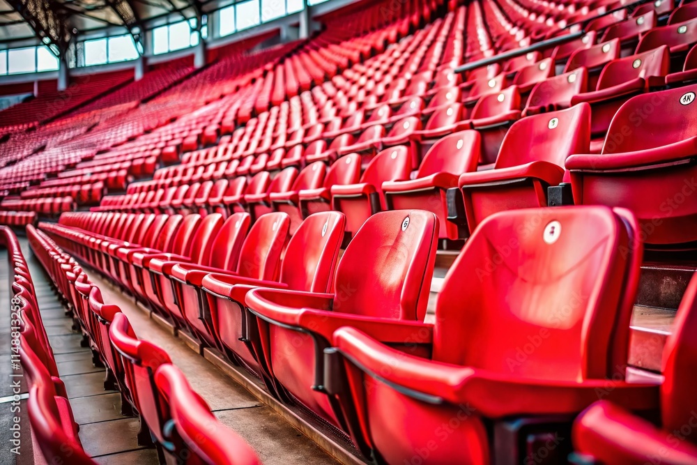 Fototapeta premium Candid Stadium Red Seats Photography: Vibrant Images of Empty & Full Red Stadium Seating