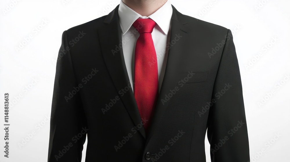 Professional Suit with Red Tie Against White Background Professional Suit with Red Tie Against White Background