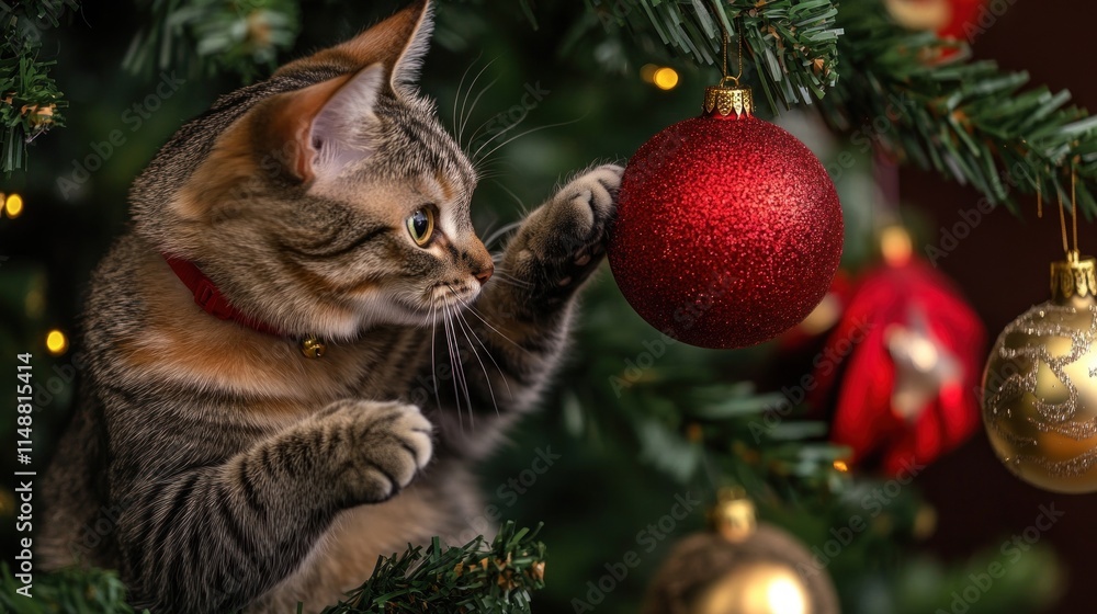 Curious Cat on a Christmas Tree Curious Cat on a Christmas Tree