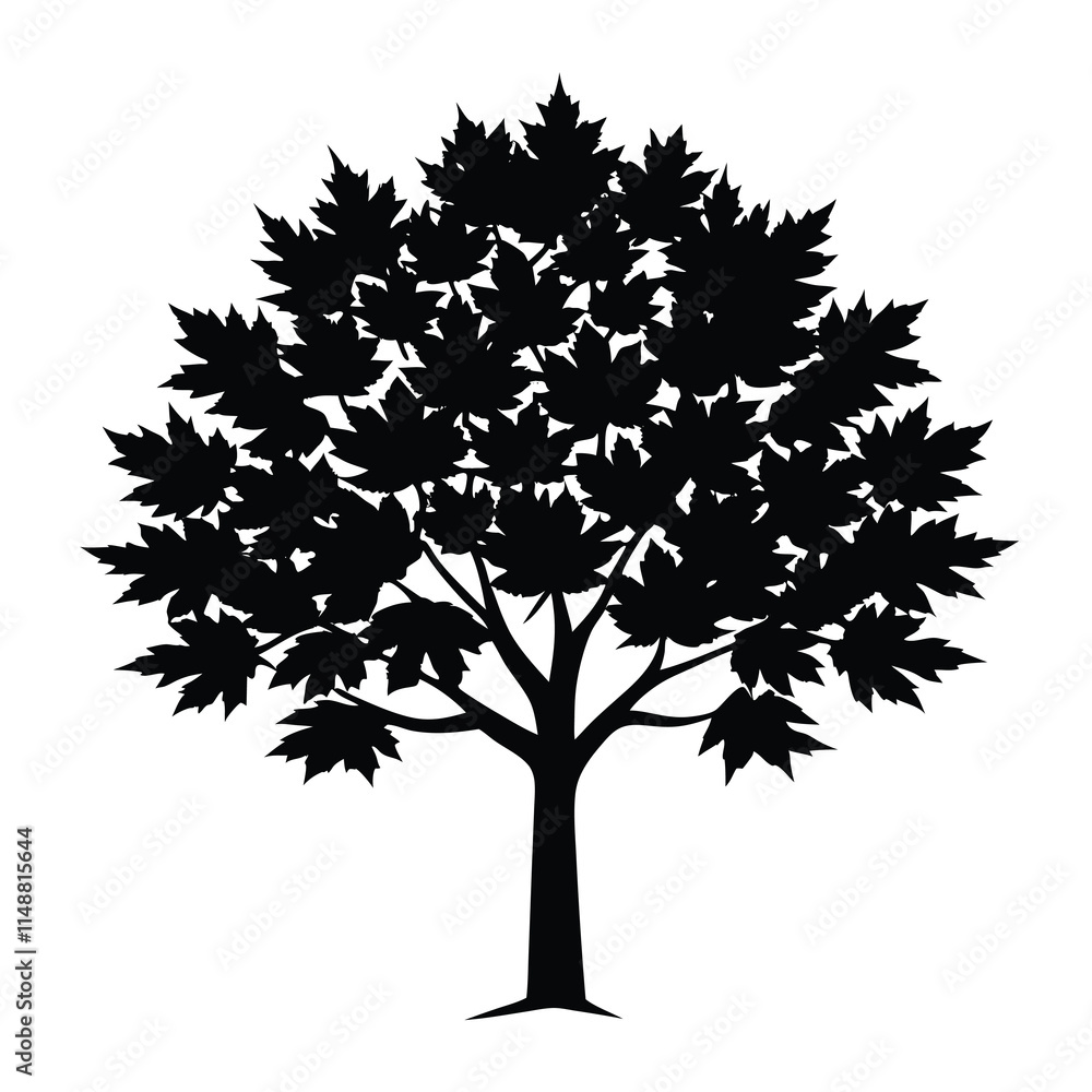 Obraz premium Maple tree isolated silhouette vector on white background.