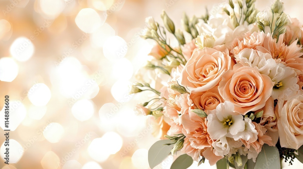 Peach and white rose bouquet on bokeh background. Peach and white rose bouquet on bokeh background.