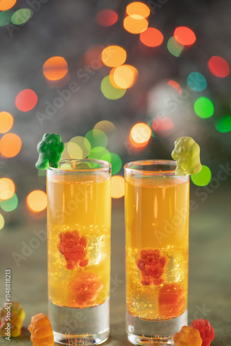 Festive Drink Gummy Shot. Vodka Infused Gummi Bears photo