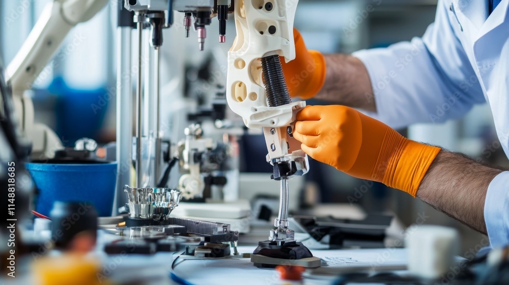 Robotic arm assembly advanced technology lab engineering process indoor setting close-up perspective innovation in robotics Robotic arm assembly advanced technology lab engineering process indoor setting close-up perspective innovation in robotics