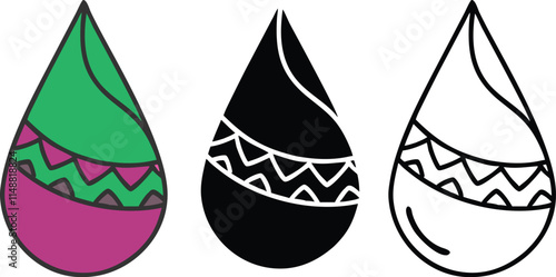 Water Drop Designs Colorful, Black, White, Tribal Patterned