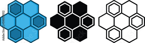 Hexagonal Pattern Designs Blue, Black, White Honeycomb Tiles